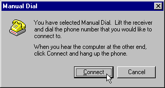 [This is a picture of the dialogue box that Windows displays when it's waiting for you to dial manually.]